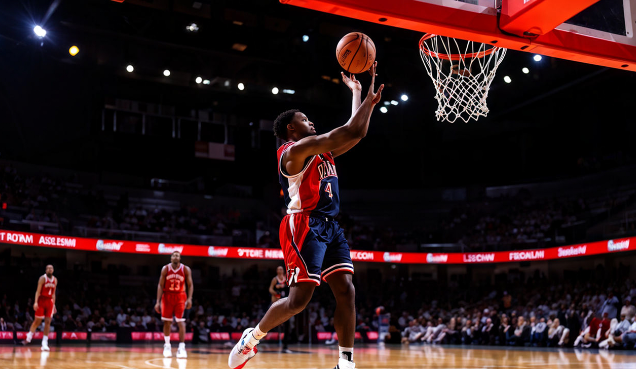 Young European basketball players training on court